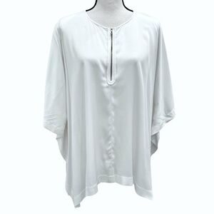 VINCE OFF WHITE/IVORY SILK PONCHO 1/4 ZIP SHORT SLEEVE BLOUSE